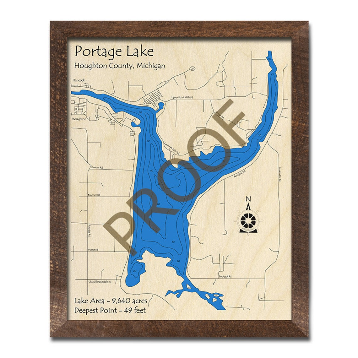 Portage Lake Houghton Cty MI 3D Wood Carved Map Custom Etsy