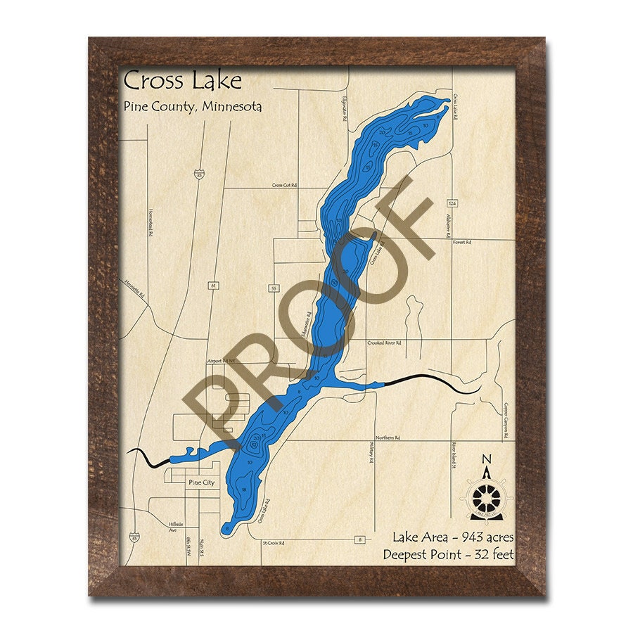 Cross Lake pine Cty MN 3D Wood Map Custom Nautical Map Etsy