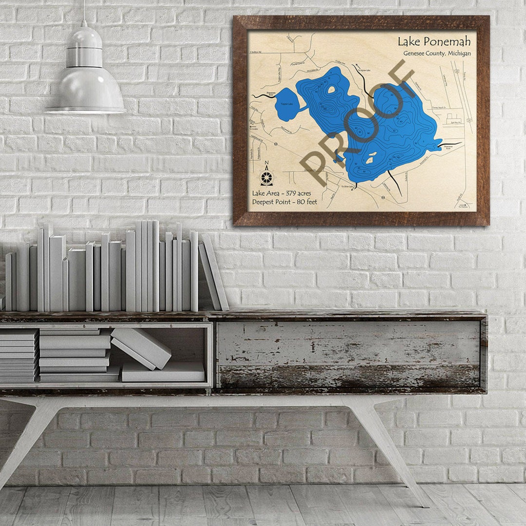Lake Ponemah MI 3D Wood Carved Map Custom Nautical Map Etsy