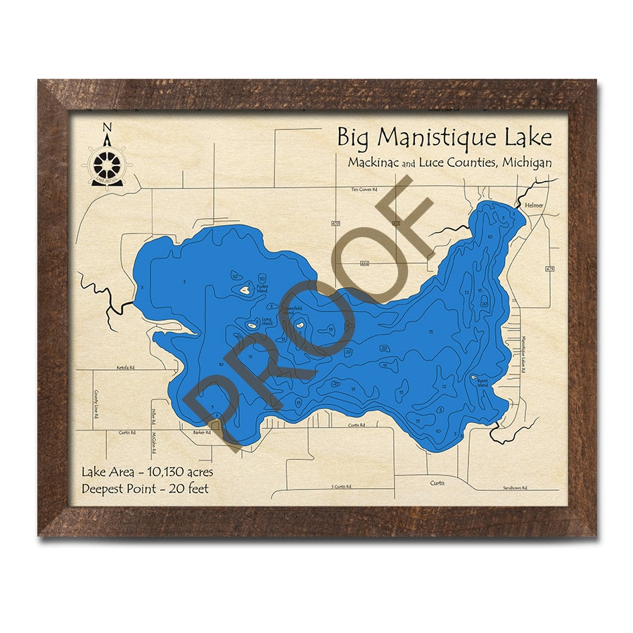 Big Manistique Lake MI 3D Wood Map Custom Nautical Map Etsy