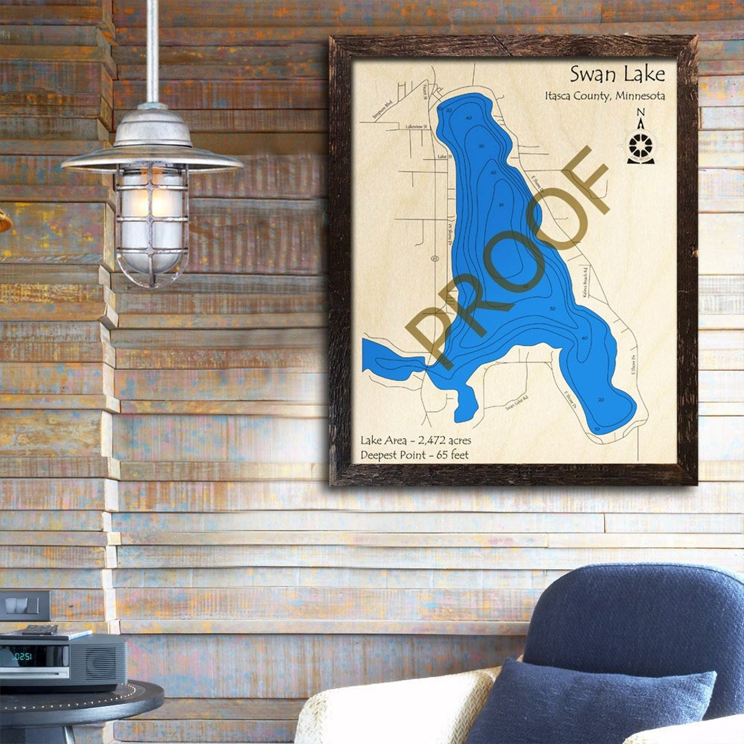 Swan Lake, MN 3D Wood Map Custom Cabin Decor Lake House Décor Nautical