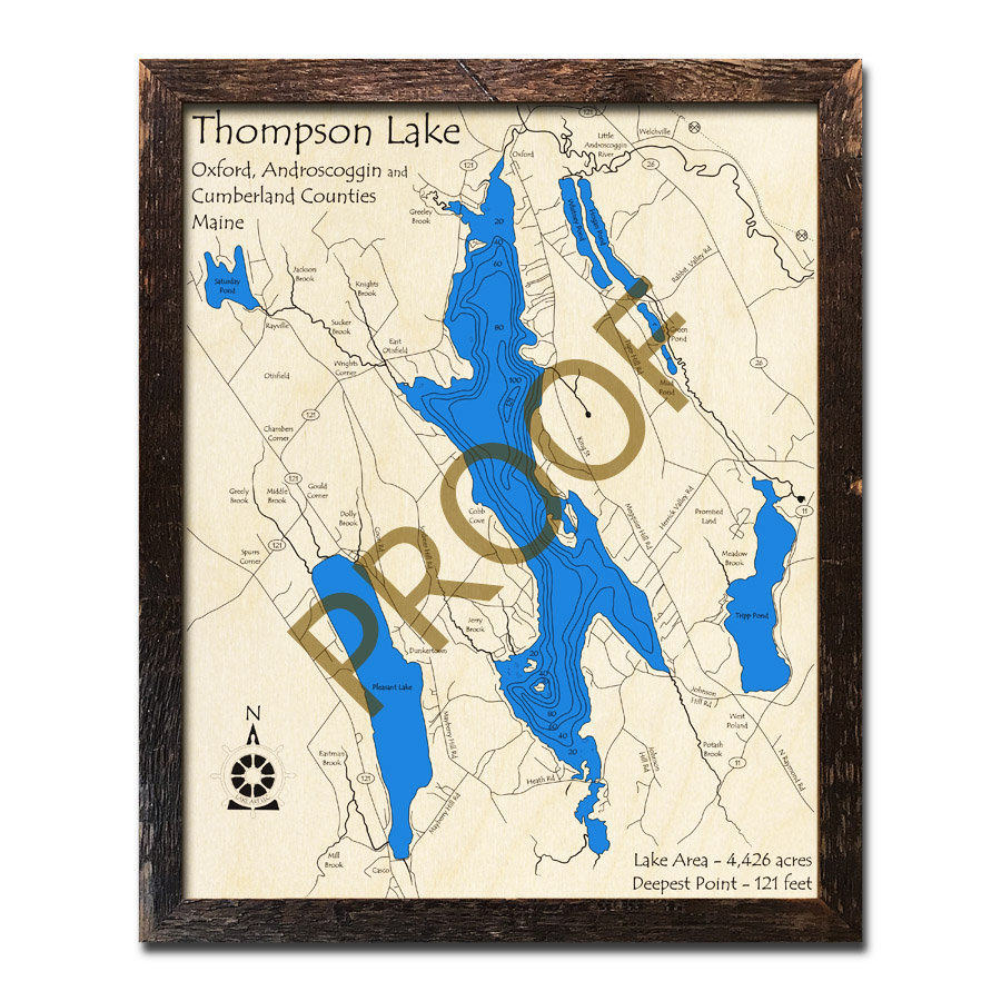 Thompson Lake, Maine 3D Wood Map | Lake House -cabin Decor - Nautical ...