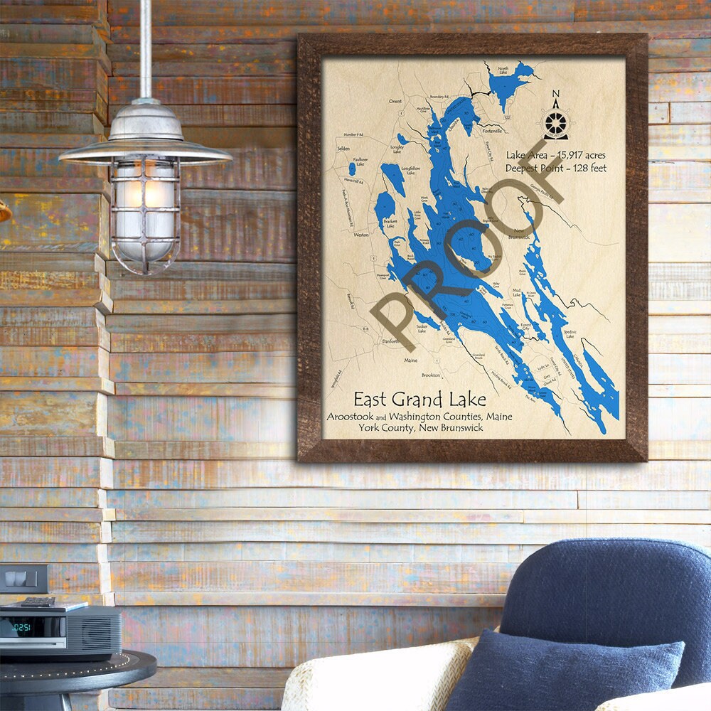 East Grand Lake Maine Map East Grand Lake Maine 3D Wood Map Custom Nautical Map | Etsy Uk