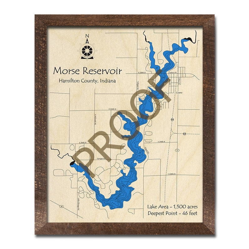 Morse Reservoir Indiana 3D Wood Map Custom Nautical Map Etsy