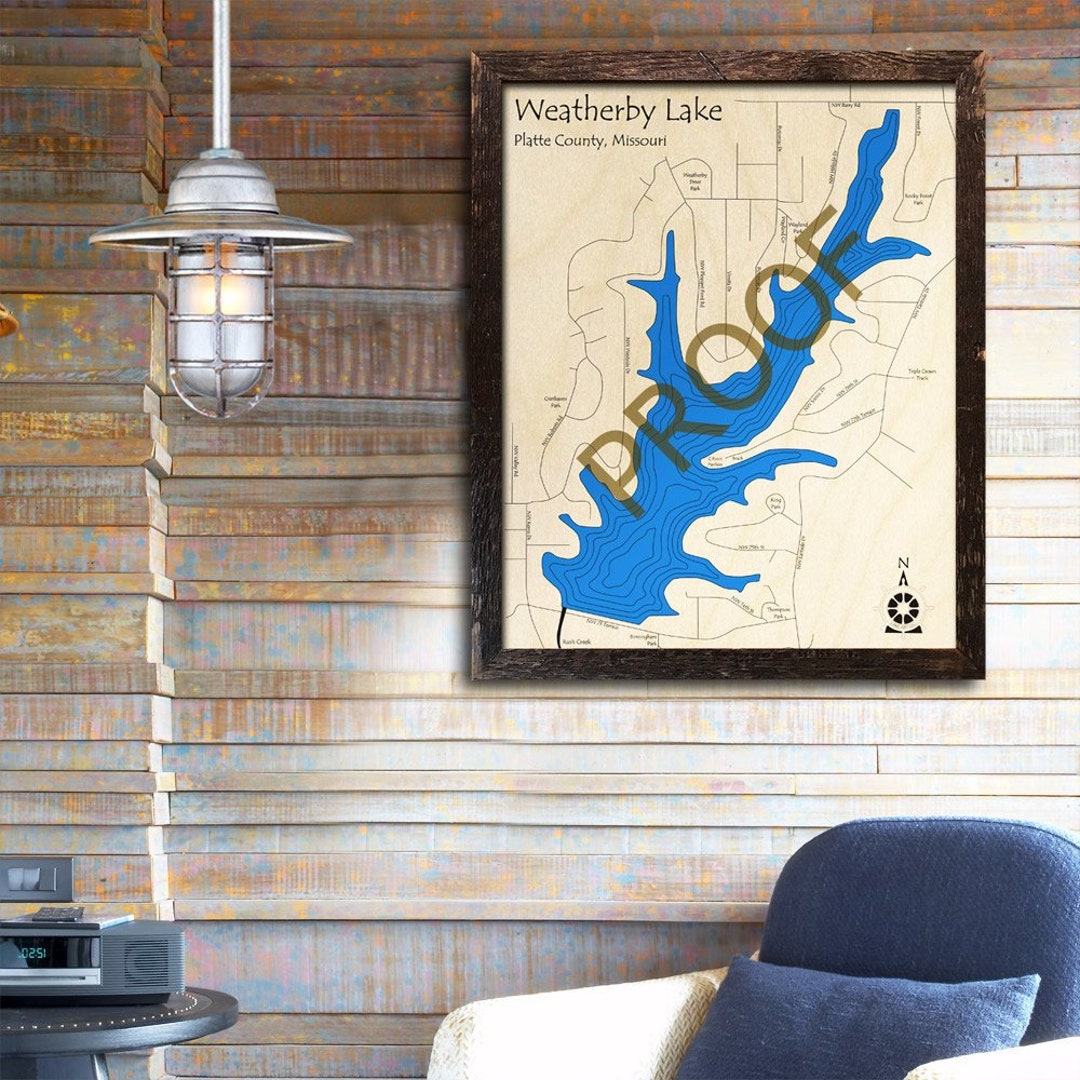 Weatherby Lake, MO 3D Wood Map Custom Cabin Decor Lake House Décor Nautical Decor Map Art