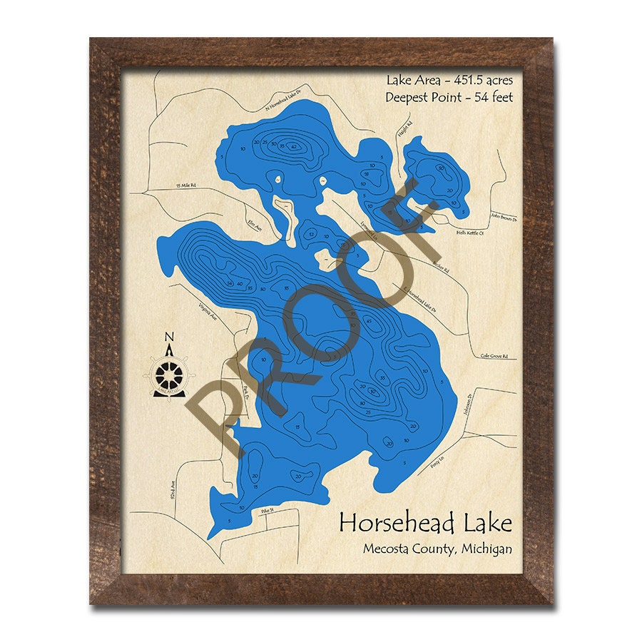 Horsehead Lake MI 3D Wood Map Custom Nautical Map Cabin Etsy
