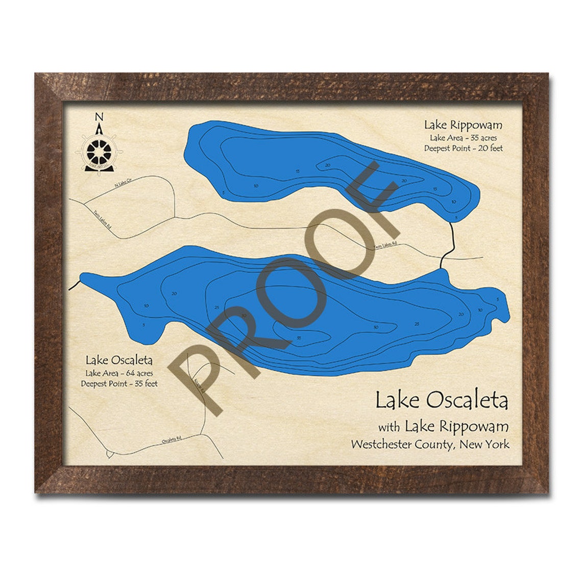 Lake Oscaleta Lake Rippowam NY 3D Wood Map Custom Etsy