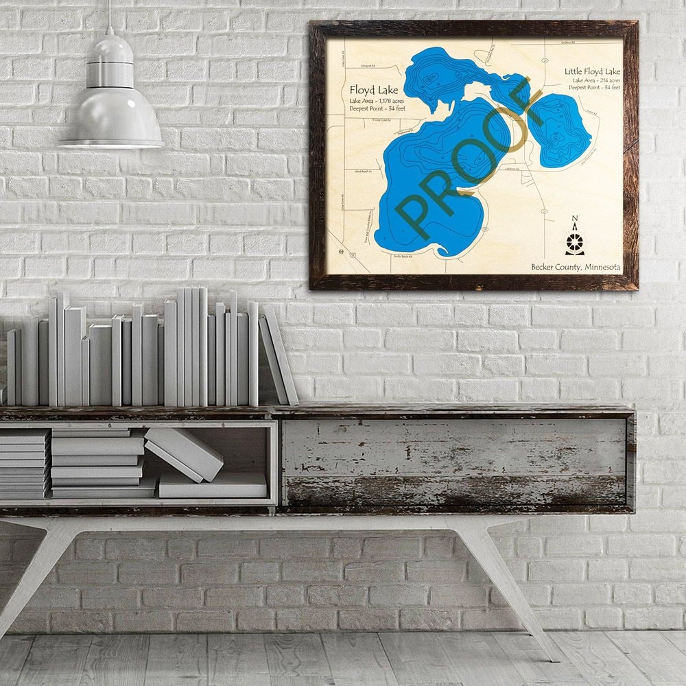 Floyd LakeLittle Floyd Lake MN 3D Wood Map Custom Cabin Etsy
