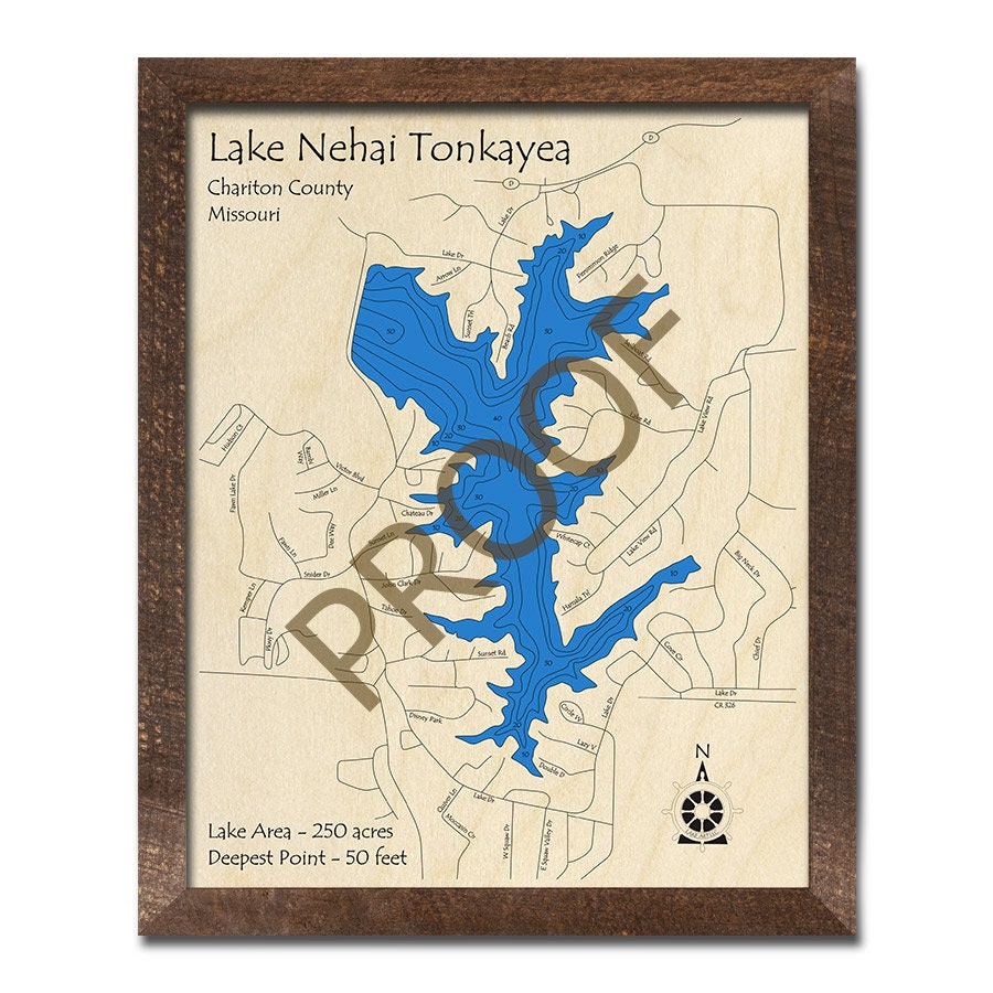 Lake Nehai Tonkayea MO 3D Wood Map Custom Nautical Map Etsy