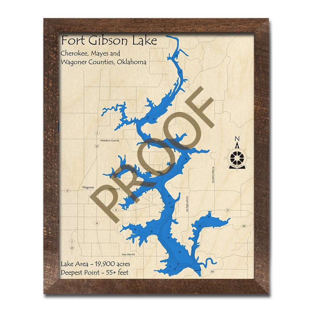 Wooden Fort Gibson Lake Map Oklahoma 3D Lake Art 3D Depth Etsy