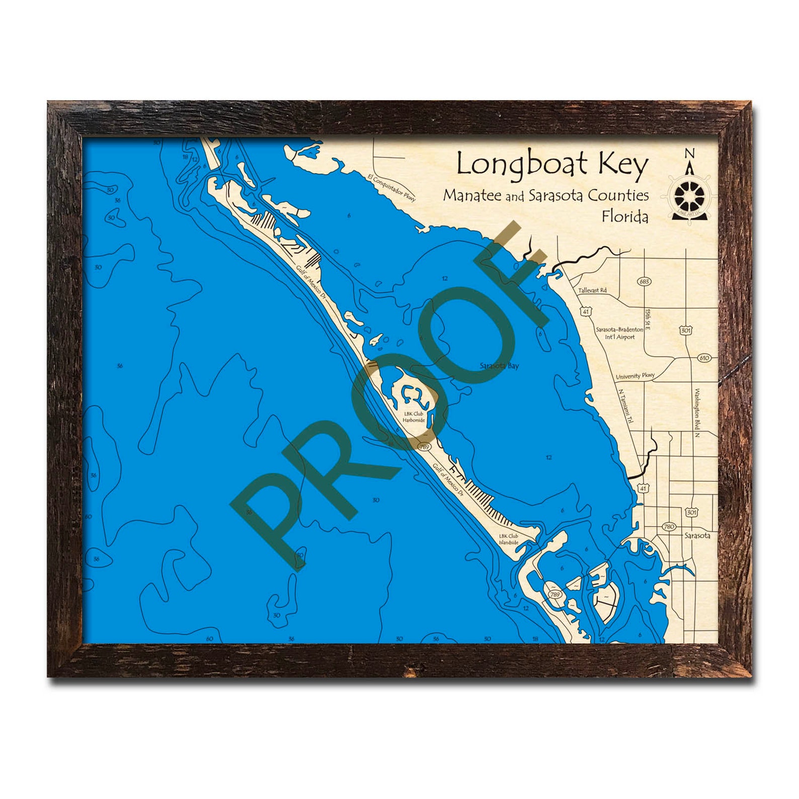 Longboat Key Florida 3D LaserCut Map Topographic Map Etsy