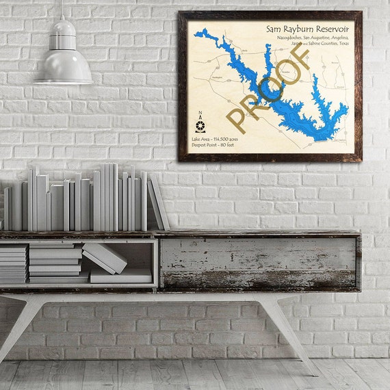 Sam Rayburn Reservoir Texas 3d Wood Map Lake House Cabin Etsy