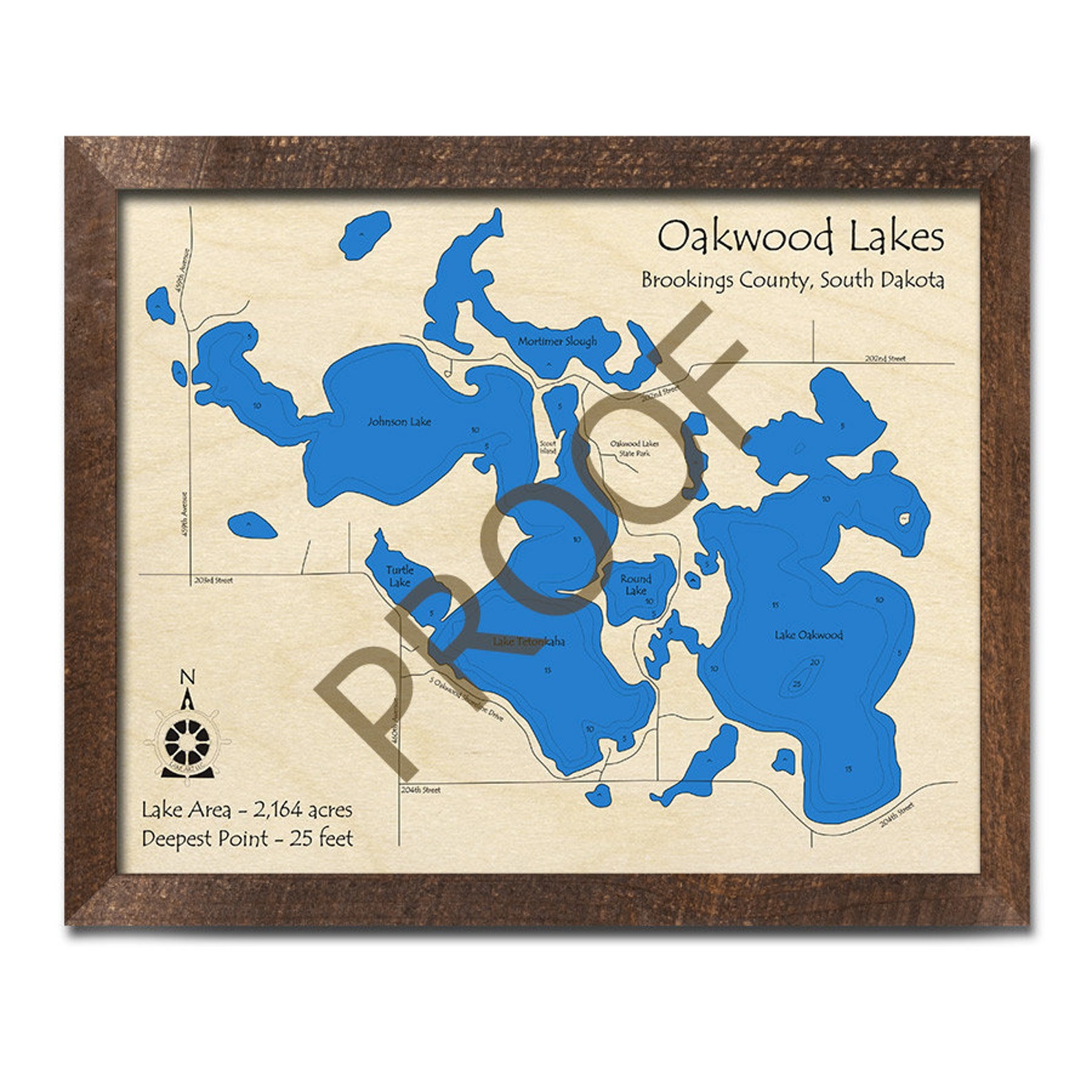 Oakwood Lakes SD 3D Wood Map 3D Depth Map Cabin Decor Etsy
