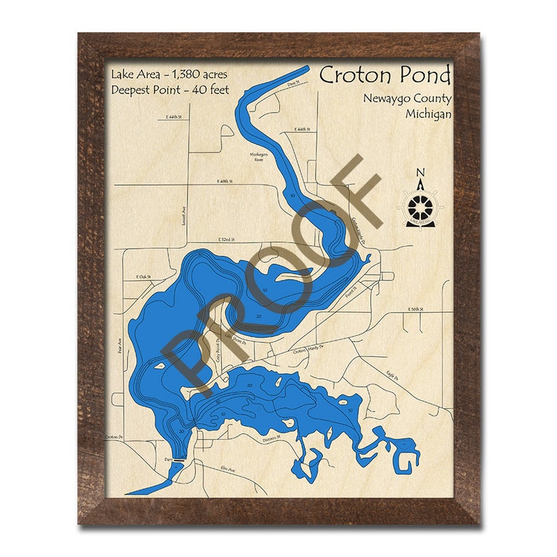 Croton Pond MI 3D Wood Map Custom Nautical Map Cabin Etsy