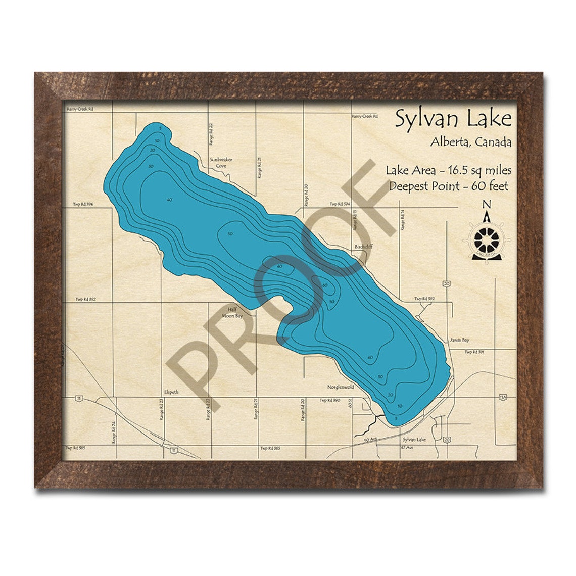 Sylvan Lake 3D Wood Map Alberta Canada Custom Nautical Etsy