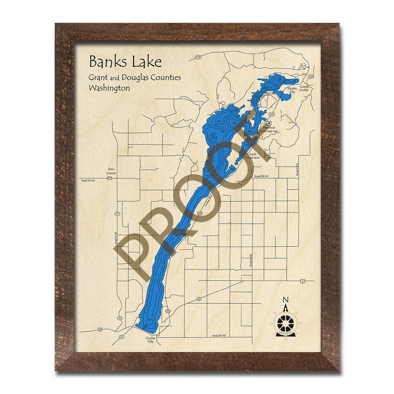 Banks Lake WA 3D Wood Map 3D Depth Map Cabin Decor Lake Etsy
