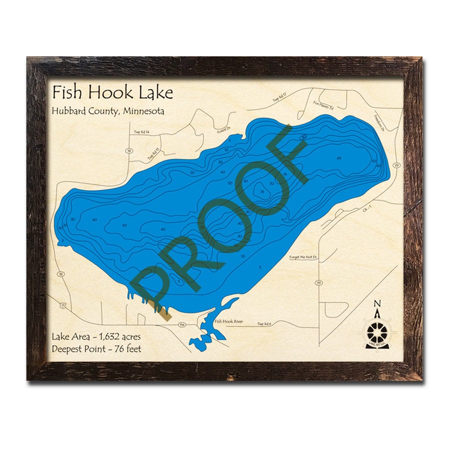 Fish Hook Lake Minnesota 3D Wood Map Cabin Decor Lake Etsy.de