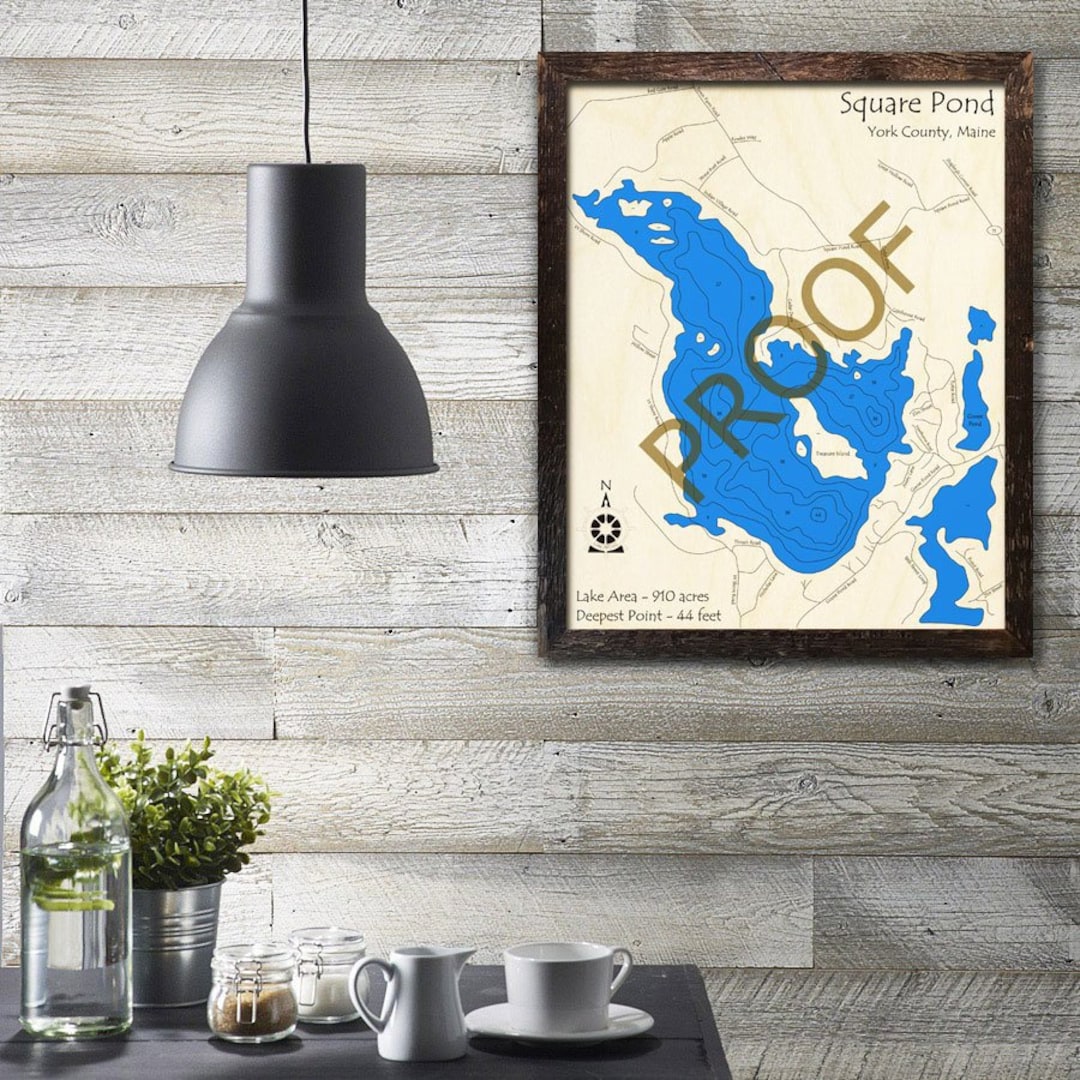 Square Pond, Maine 3D Wood Map Cabin Decor Lake House Décor Nautical
