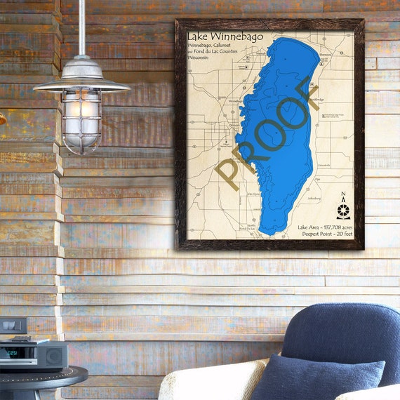 Lake Winnebago Wisconsin 3d Wood Map Lake House Cabin Etsy