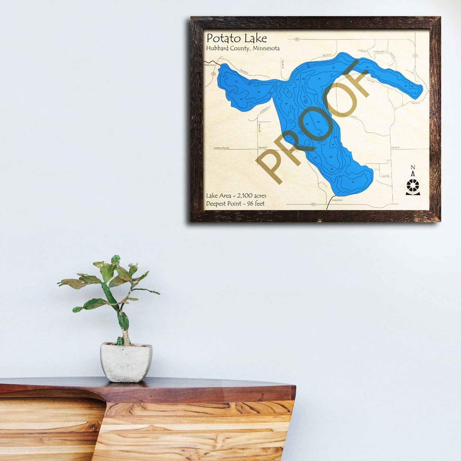 Potato Lake Minnesota 3D Wood Map Cabin Decor Lake House Etsy