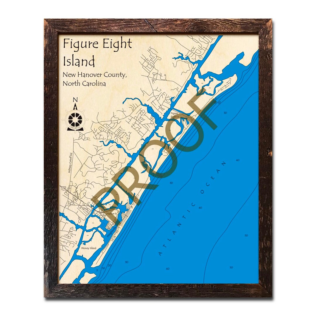 3D Figure Eight Island Map, North Carolina, 3D Wood Map Beach House