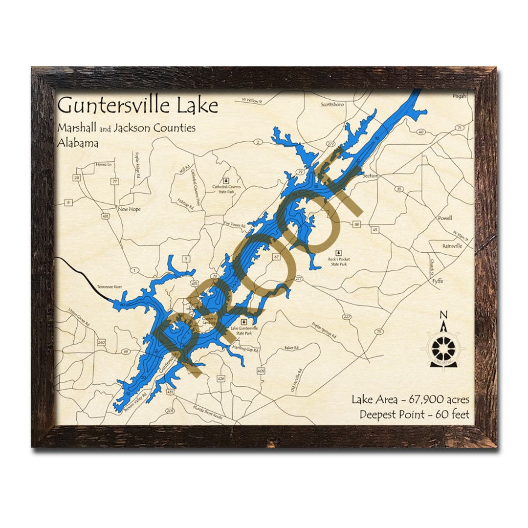Wooden Guntersville Lake Map | 3D Wood Chart | Cabin Decor - Lake House ...