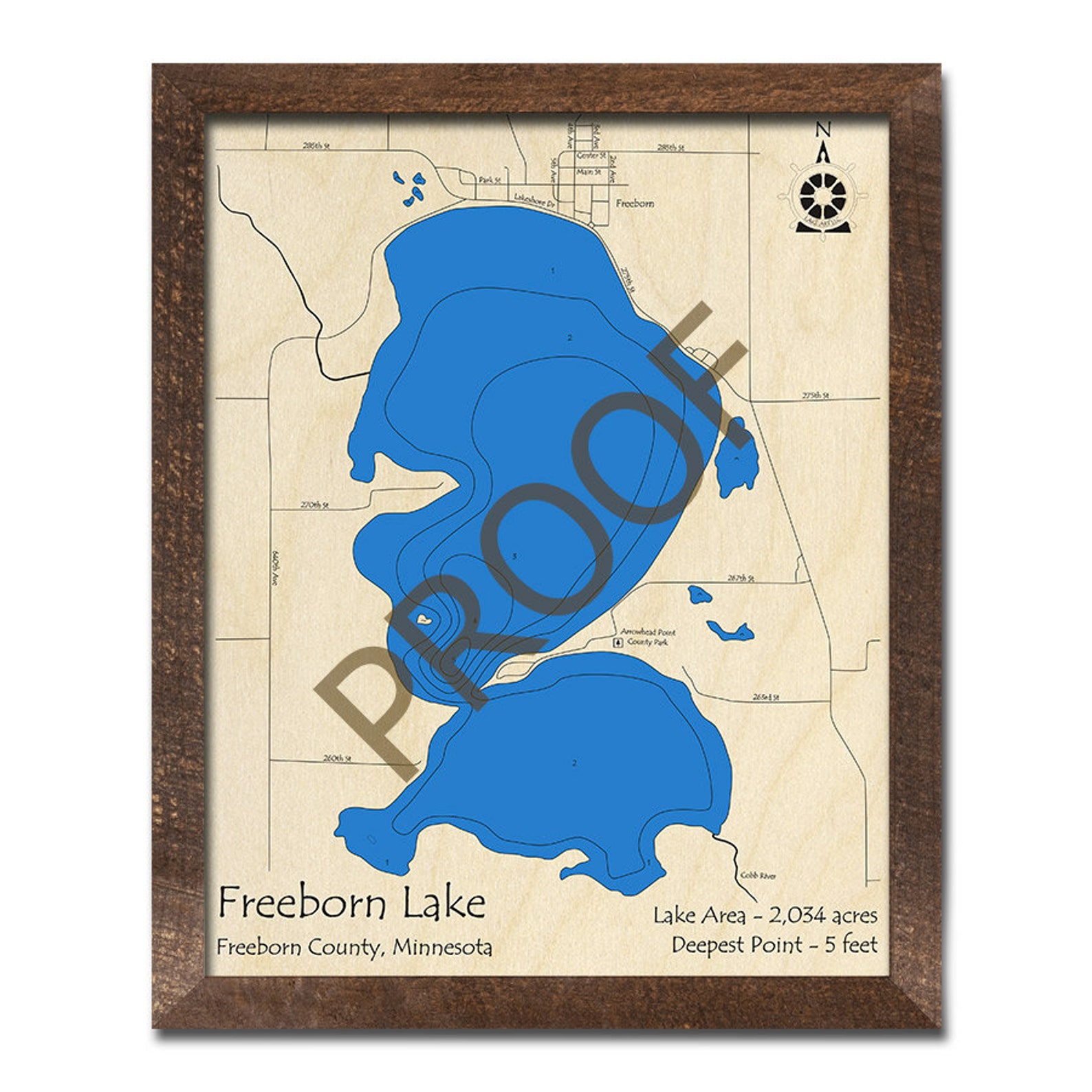 Freeborn Lake MN 3D Wood Map Custom Nautical Map Cabin Etsy