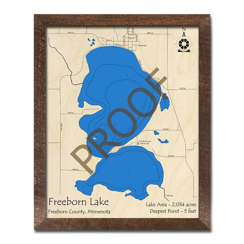 Freeborn Lake MN 3D Wood Map Custom Nautical Map Cabin Etsy