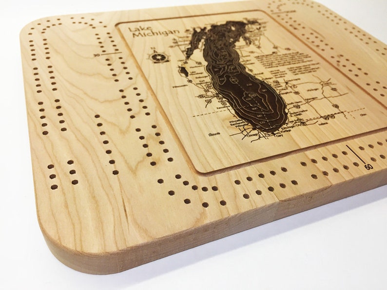 Custom Nautical Cribbage Game Boards Personalized Lake Map Etsy