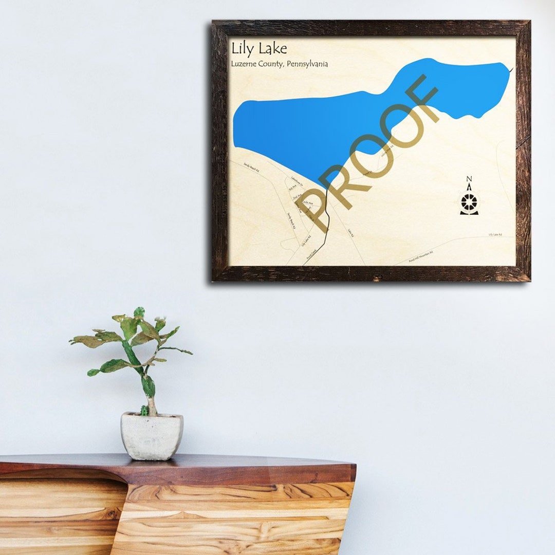 Lily Lake, PA 3D Wood Map Custom Cabin Decor Lake House Décor Nautical