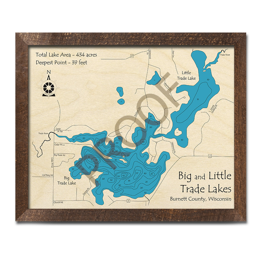 Big Trade Lake Little Trade Lake WI 3D Wood Carved Map Etsy