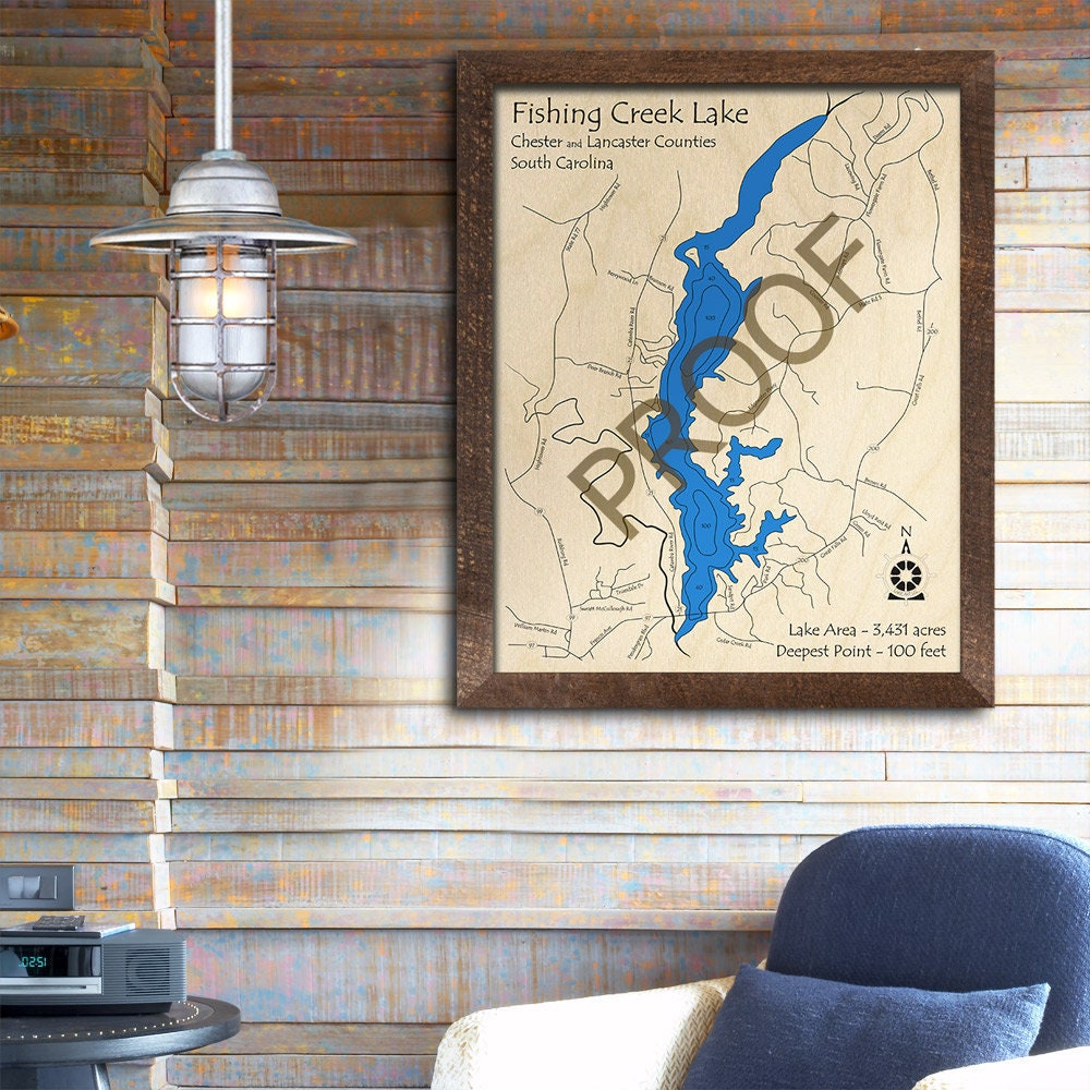 Fishing Creek Lake SC 3D Wood Map Custom Nautical Map Etsy
