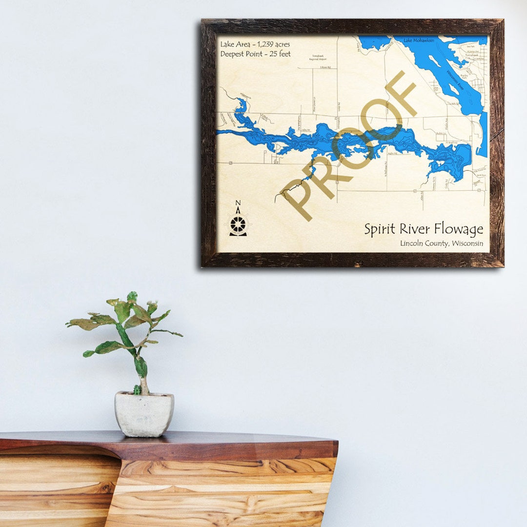 Spirit River Flowagewisconsin River 3D Wood Map Custom Cabin Decor