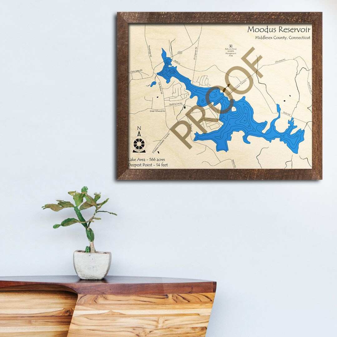 Moodus Reservoir CT 3D Wood Map Custom Nautical Map Unique Etsy
