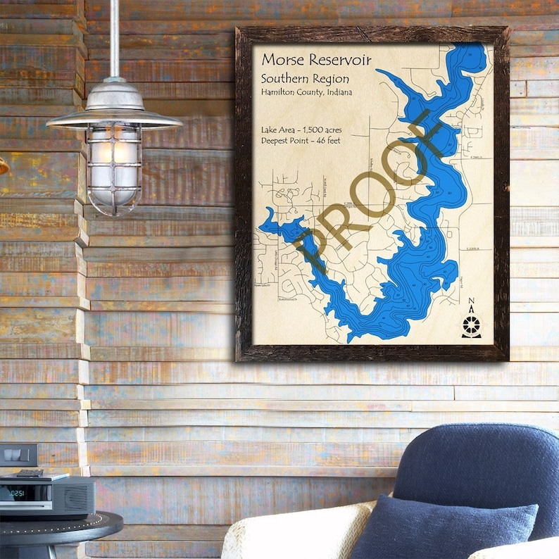 Morse Reservoir Indiana 3D Wood Map Cabin Decor Lake Etsy