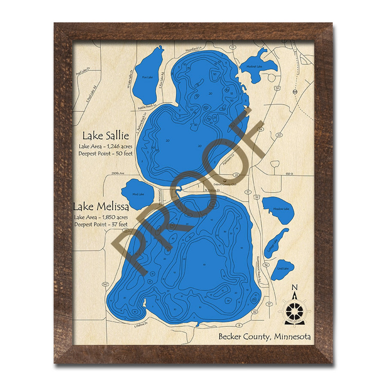 Lake Sallie Lake Melissa MN 3D Wood Map Custom Nautical Etsy