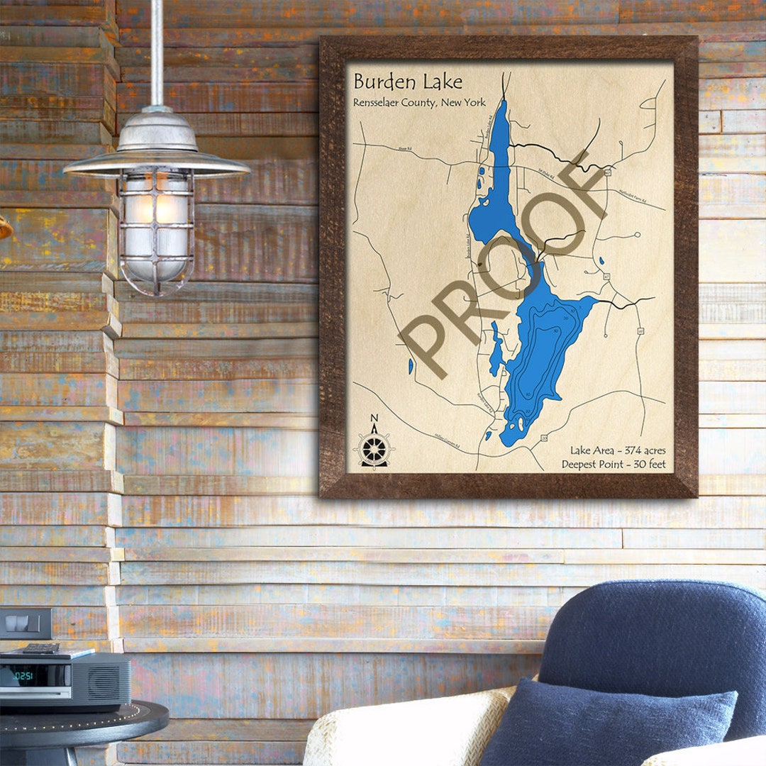 Burden Lake, NY 3D Wood Map Custom Nautical Chart, Cabin Decor, Lake