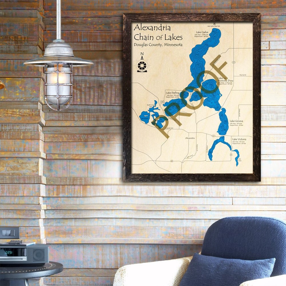 Alexandria Chain of Lakes, Minnesota 3D Wood Map | Lake House