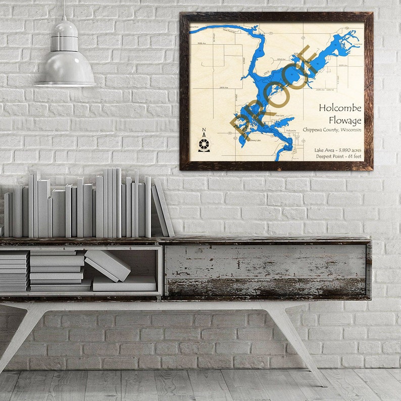 Flowage WI 3D Wood Map Custom Cabin Decor Lake Etsy