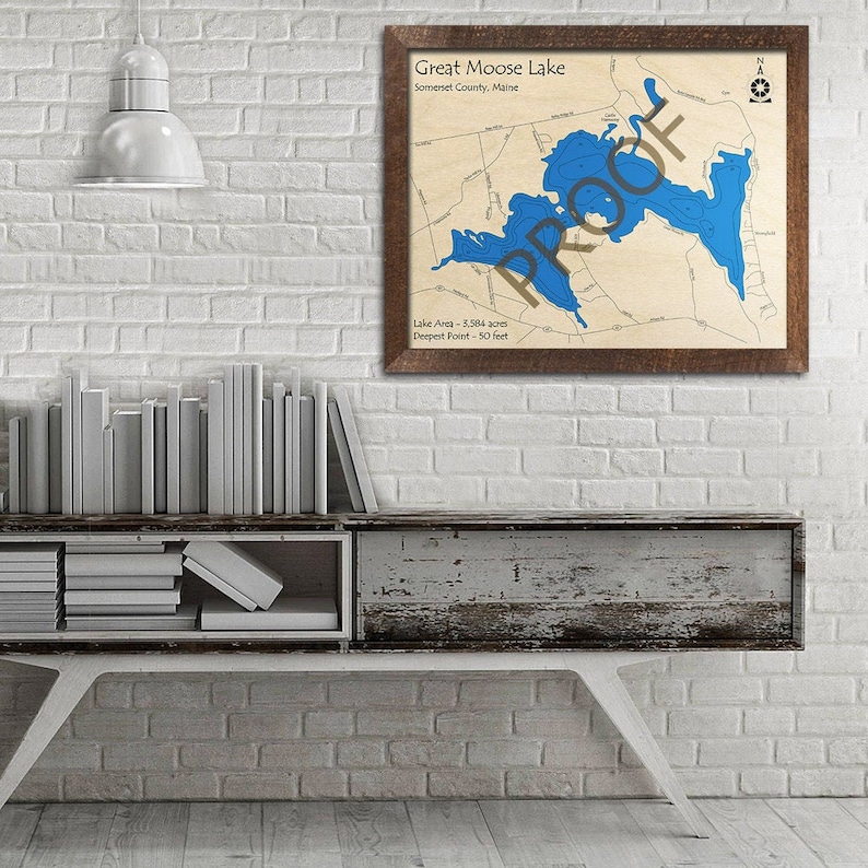 Great Moose Lake Maine 3D Wood Map Custom Nautical Map Etsy Ireland
