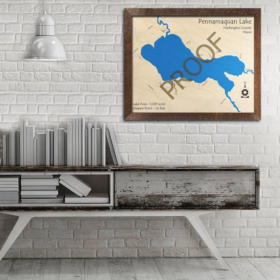 Pennamaquan Lake Maine 3D Wood Map Custom Nautical Map Etsy