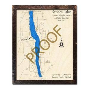 3D Seneca Lake Map | Custom Finger Lakes NY Wood Chart | Lake House Decor - Cabin Decor - Nautical Decor | Map Art, Wedding, Custom Gift