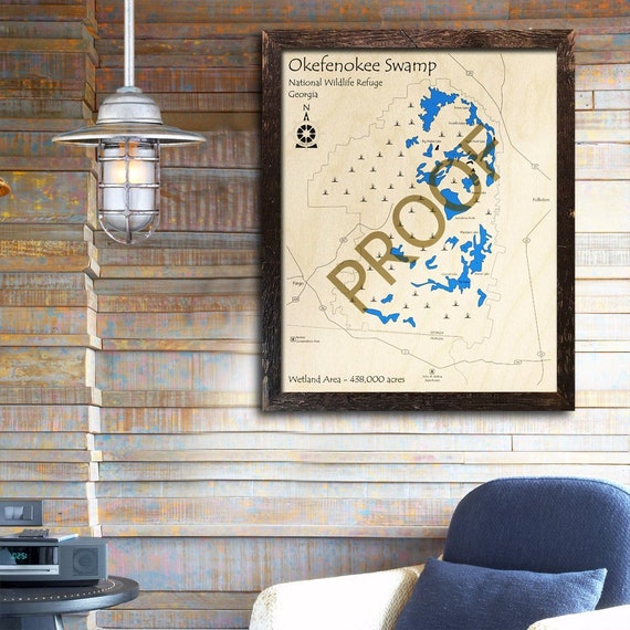 Okefenokee Swamp Ga Wood Map Custom Cabin Decor Beach Etsy
