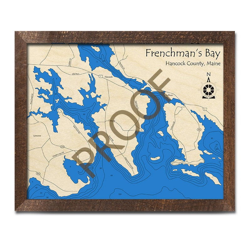 Frenchman's Bay Maine 3D Wood Map Custom Nautical Map Etsy