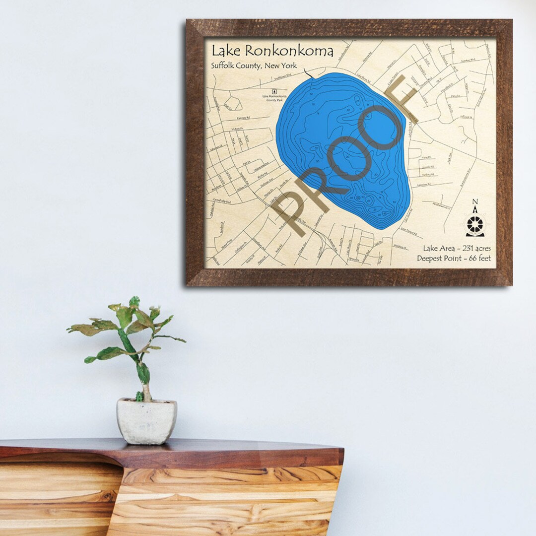 Lake Ronkonkoma NY 3D Wood Map Custom Nautical Chart Cabin Etsy