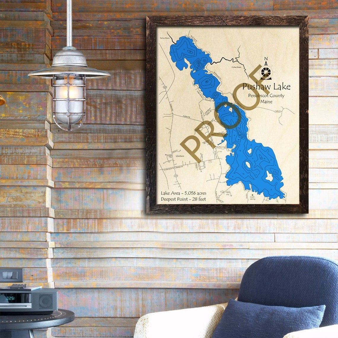 Pushaw Lake Maine 3D Wood Map Cabin Decor Lake House Etsy