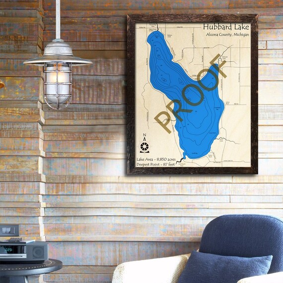 Hubbard Lake Michigan 3d Laser Cut Wood Map Lake House Etsy