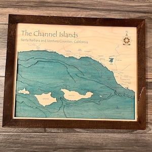 The Channel Islands - Santa Barbara Coast 3D Laser-Cut Map | Topographic Map | Nautical Decor | Map Art, Wedding, Custom Gift