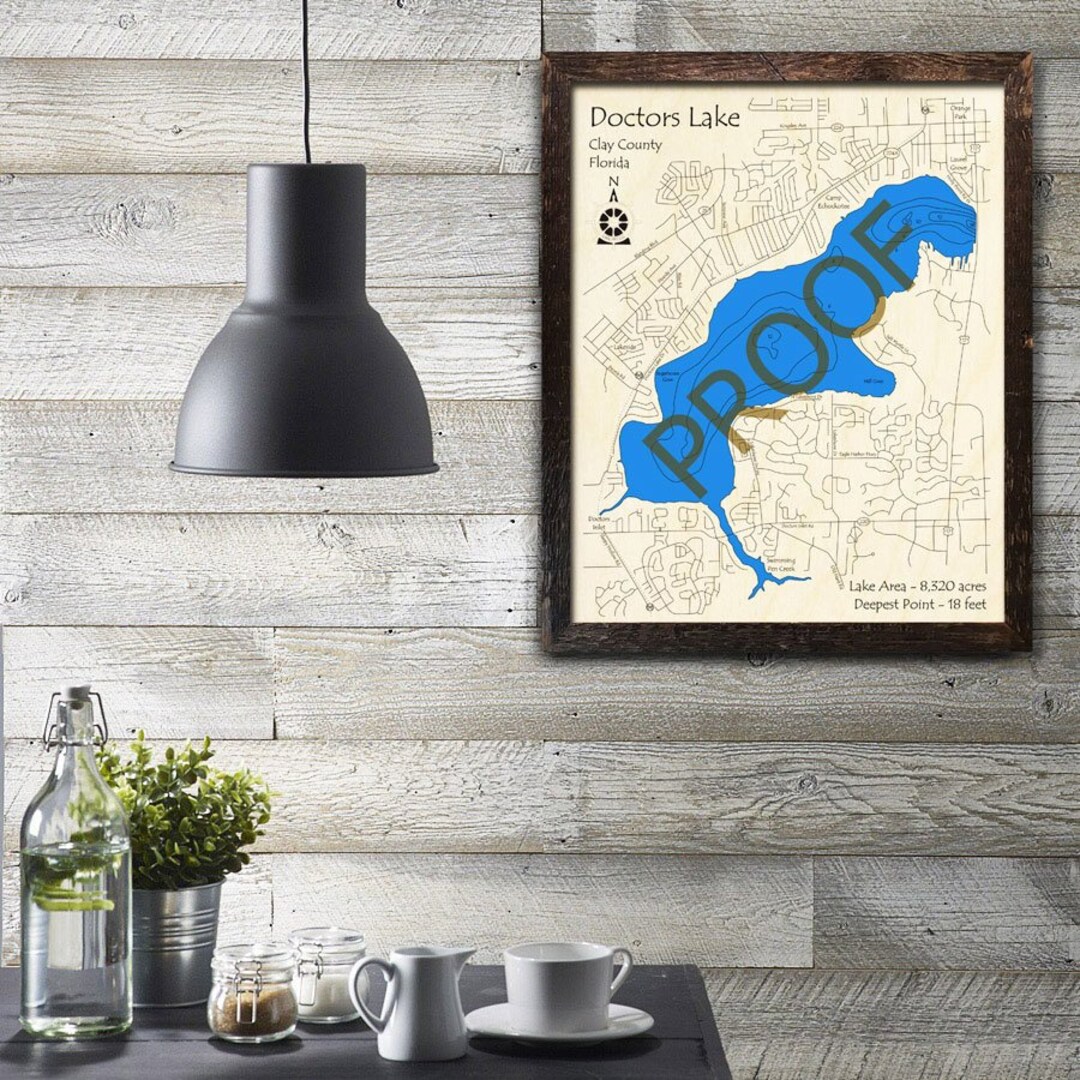 Doctors Lake, FL 3D Wood Map Cabin Decor Lake House Décor Nautical