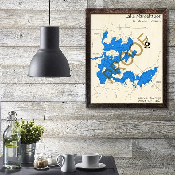 Lake Namekagon Wisconsin 3d Wood Map Cabin Decor Lake Etsy